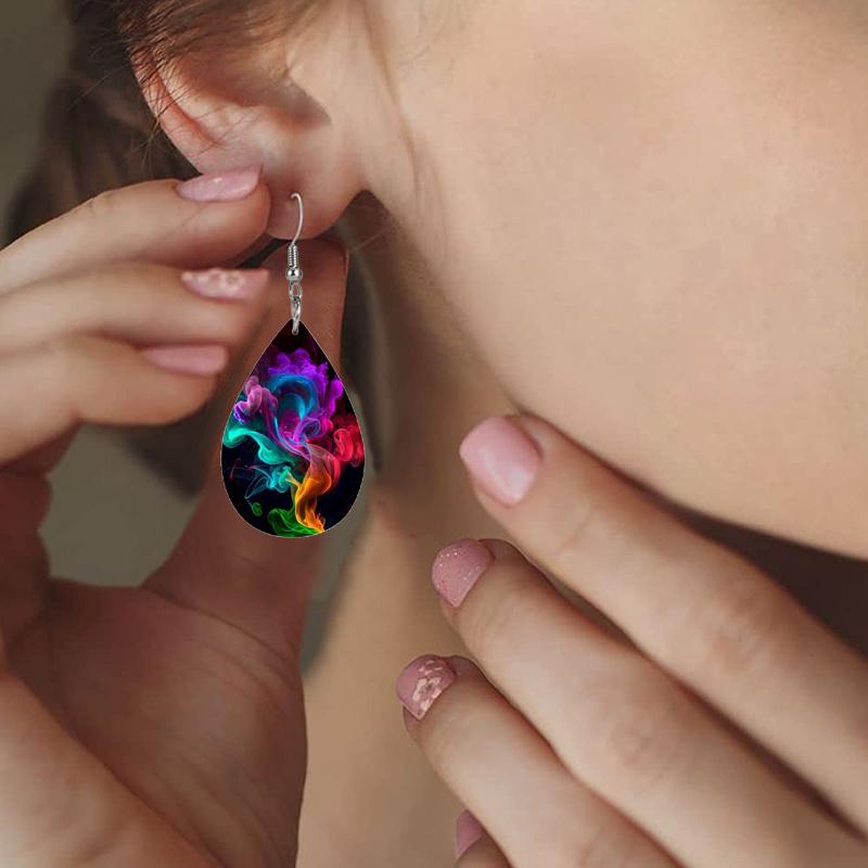 Clouds Fog Pattern PU Leather Earrings For Women Creative Fashion Water Drop Shape Dangle Earrings Double-sided Pattern Design Earring