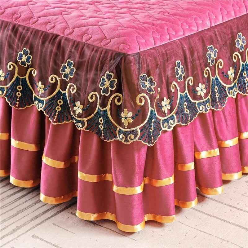 Luxury Winter Bedspread On The Bed Thick Home Lace Bed Skirt-style Bed Sheets Embroidery Cotton European-style Bed Spreads