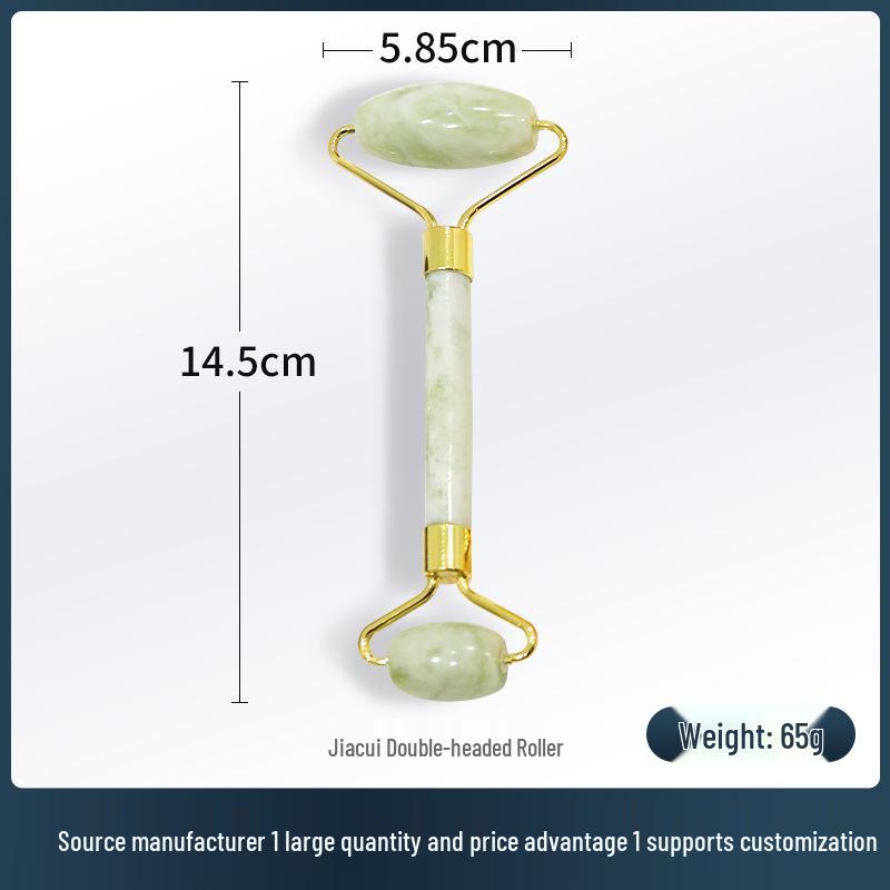 Набор для красоты с нефритовым роллером и скребком Гуаша - Массажер с двойным роликом с маленьким рогом коровы и большим шариком.