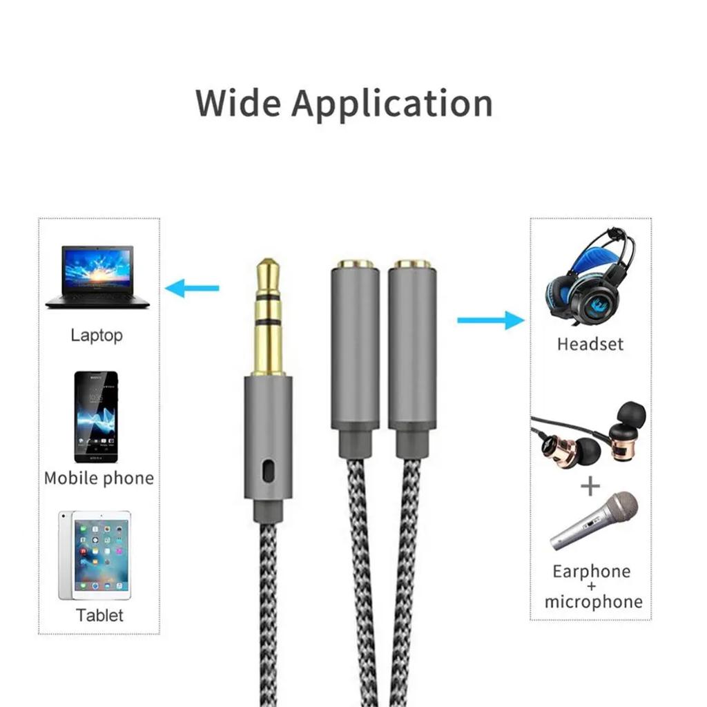 Headset Splitter 3.5mm Audio+Mic Stereo Headphone Splitter Audio 3.5mm 4 Pole Jack Y Cable, for PS4,PC Gaming Headset,Xbox One
