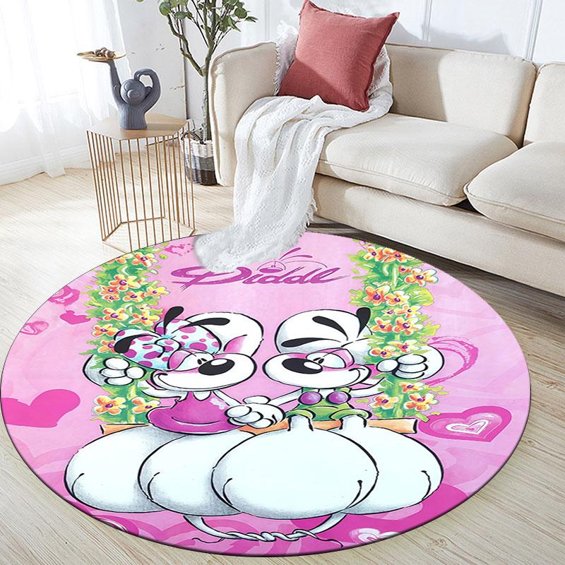 Diddl pattern round rug,Carpet Rug for Living Room Bedroom Playroom ,Non-slip Floor Mat,Holiday Gifts and Birthday Gifts.