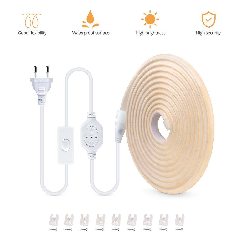 220V Led Neon COB Strip Light with Switch Flexible Silicone Tube Lamp High Density 288LED /M Waterproof LED Ribbon For Home Closet Kitchen Room Deco
