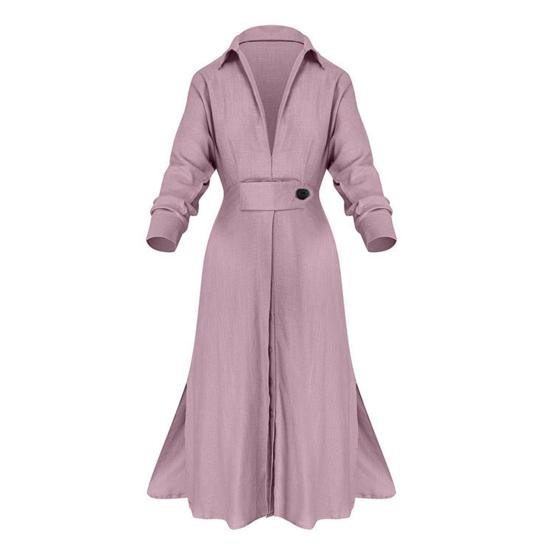 Женское платье с тонкой талией, длинными рукавами, разрезом по низу, однотонная рубашка с V-образным вырезом и лацканами