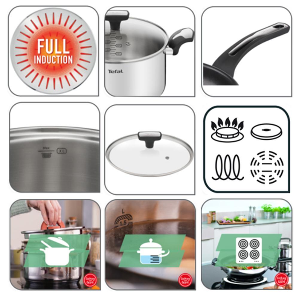 Tefal Индукционная кастрюля Emotion из нержавеющей стали (16см) Можно мыть в посудомоечной машине в духовке без PFOA Silver