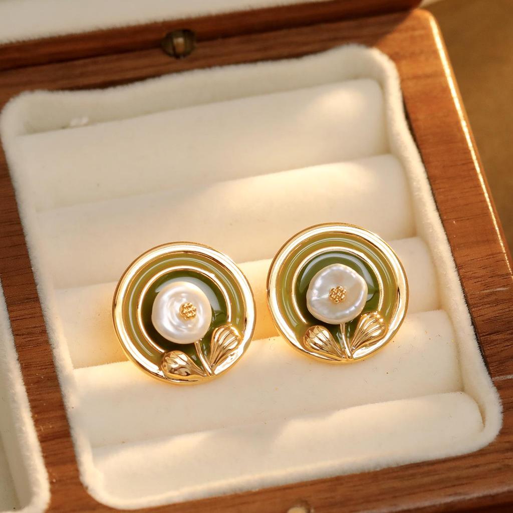 Оригинальные новые серьги с масляной эмалью в китайском стиле с жемчугом-клевером