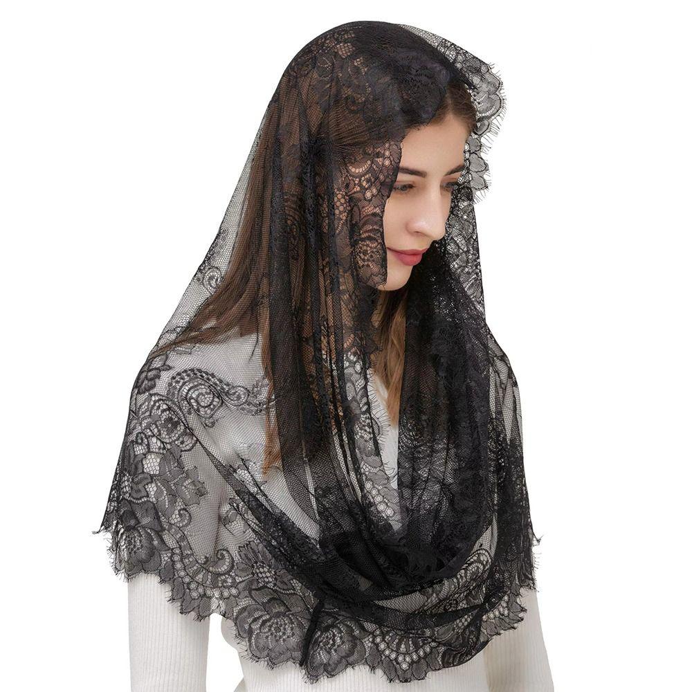 Elegant Lace Veil Black White Head Covering Vintage Bride Mantilla for Women