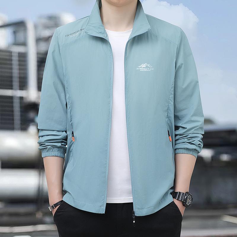 Солнцезащитная куртка для мужчин Летом, Ультратонкая, Свободная, Дышащая куртка-скин, Повседневная куртка со стойкой, Для рыбалки на открытом воздухе