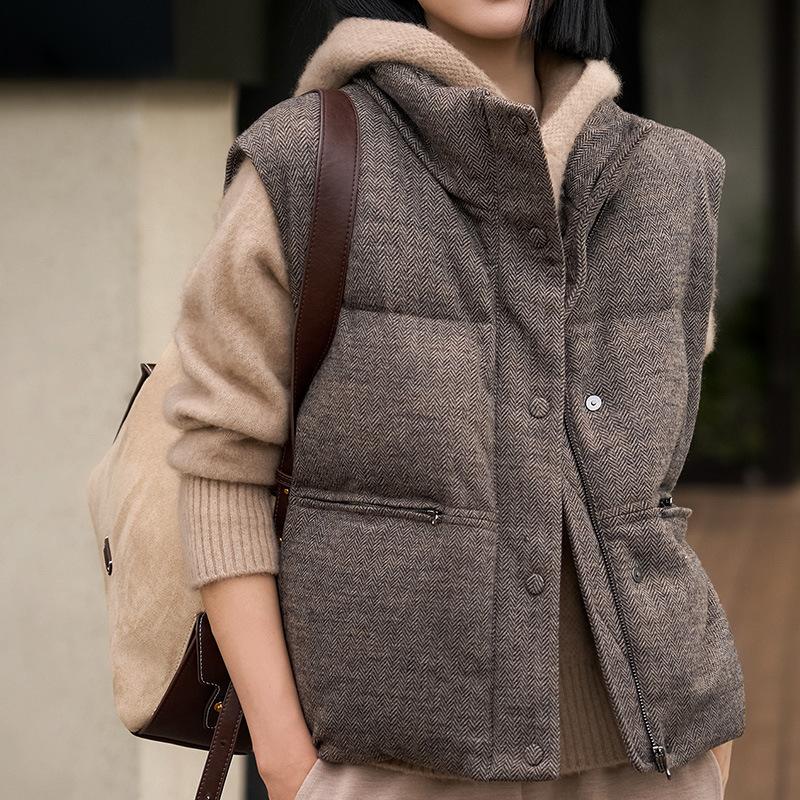 White goose down silhouette stand-up collar vest down jacket autumn goose down jacket