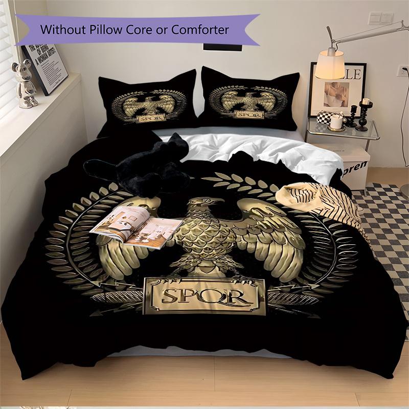 3pcs SPQR Eagle Crest Bedding Set - Includes One Quilt Cover and Two Pillowcases (No Core) - Perfect for Bedroom Decor and Guest Room Accessories - Fe