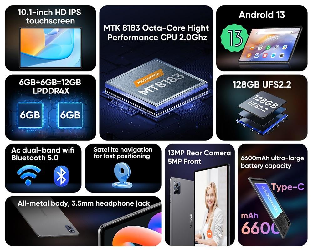 N-one Планшет NPad Q 10,1 дюйма, восьмиядерный процессор MTK8183, ОС Android 12, 4 ГБ ОЗУ, 64 ГБ встроенной памяти, 5G Wi-Fi, аккумулятор BT5.0, 6600 мАч