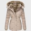 Women's Slim Fit Hooded Winter Jacket with Fur Collar and Zipper Closure