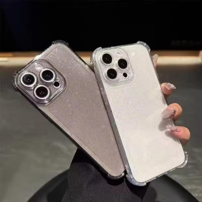 Luxury Glitter Bling Transparent Silicone Case for iPhone 16 15 14 13 12 11 Pro Max Plus X XR XSMax 16E Plating Airbag Shockproof TPU Cover