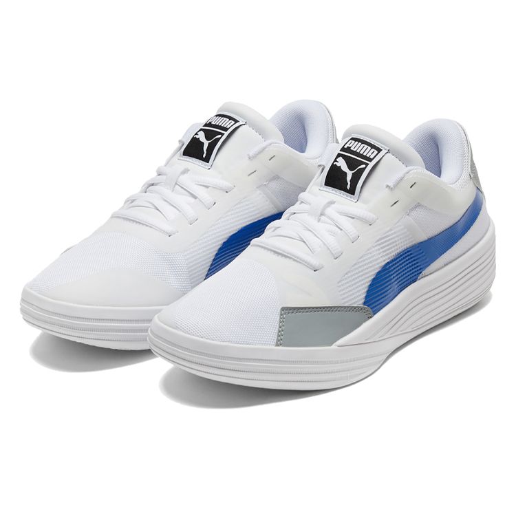 Puma Clyde All Pro Team Кроссовки с круглым носком на шнуровке, амортизирующие, нескользящие, прочные, низкие, для баскетбола, унисекс, белые, серые, синие 195509-06