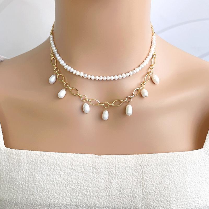 Meier Pearl layered necklace double chain fashion butterfly heart pendant women's romantic rose
