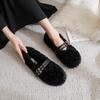 Fashion Wool Fur Winter Shoes Woman Slip On Loafer Double Rivets Belt Furry Moccasins Female Curly Fur Flats Lambwool Shoes Big Size 43