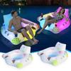 Inflatable Pool Air Mattress with Head Rest U-shaped Swimming Chair with Colour Changing Light Double Armrest And Cup Holder Printed Water Sofa