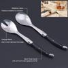 2pcs Laguiole Salad Spoon Fork Set Black Red Plastic Salad Server Set 10inStainless Cake Dessert Spoons Bar Restaurant Cutlery