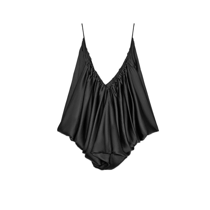 Autumn New Women's Clothing round Neck Asymmetric Hem Silk Satin Texture Peplum Top 3776019 8573019