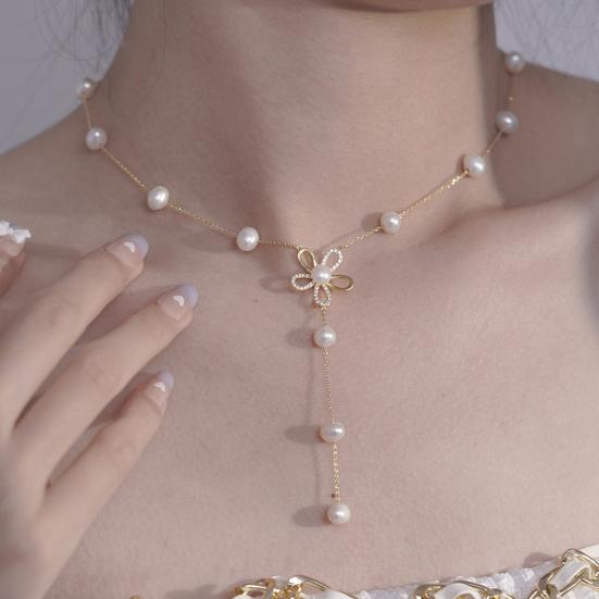 Женское ожерелье, удлинительная цепочка в форме цветка, выдалбливают искусственный жемчуг, регулируется, украшение для шеи, выпускного вечера