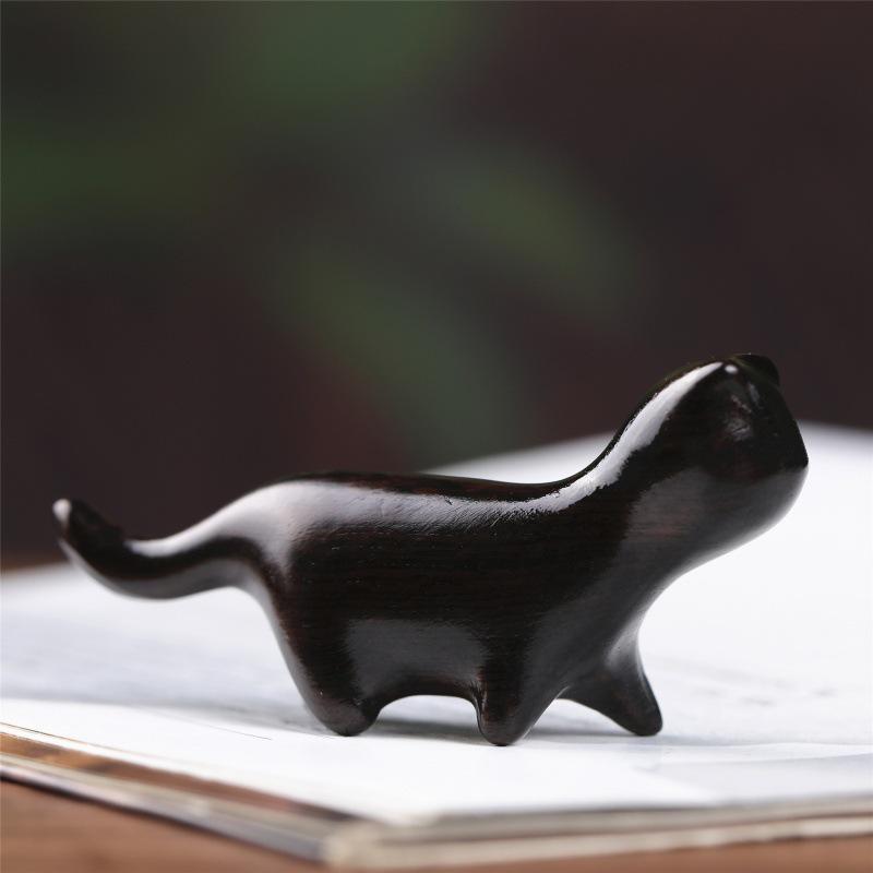 Ebony and Red Sandalwood Kitten Desktop Ornament - Handcrafted Creative Gift
