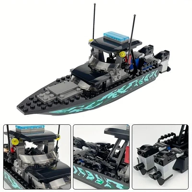 89 шт. Городская Полиция Moc SWAT Черный Камуфляж Морской Скоростной Катер Штурмовой Катер Модель Маленький Пазл Строительный Блок Игрушка Аксессуары