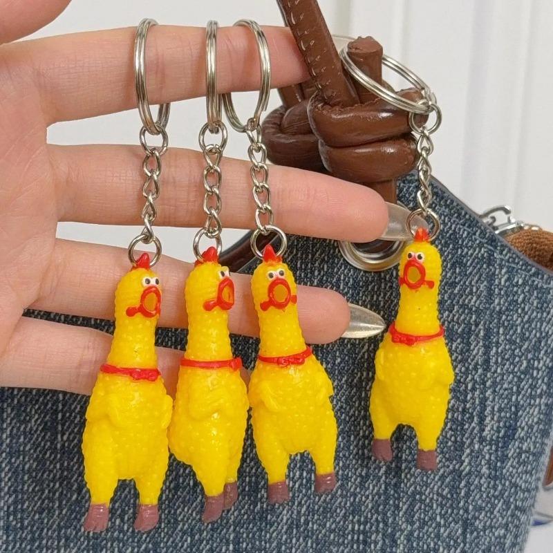 Mini Rubber Squeeze Screaming Chicken Toy Pendant Keychain Yellow Shrilling Chicken Voice Keyring Creative Gift for Kids Friends