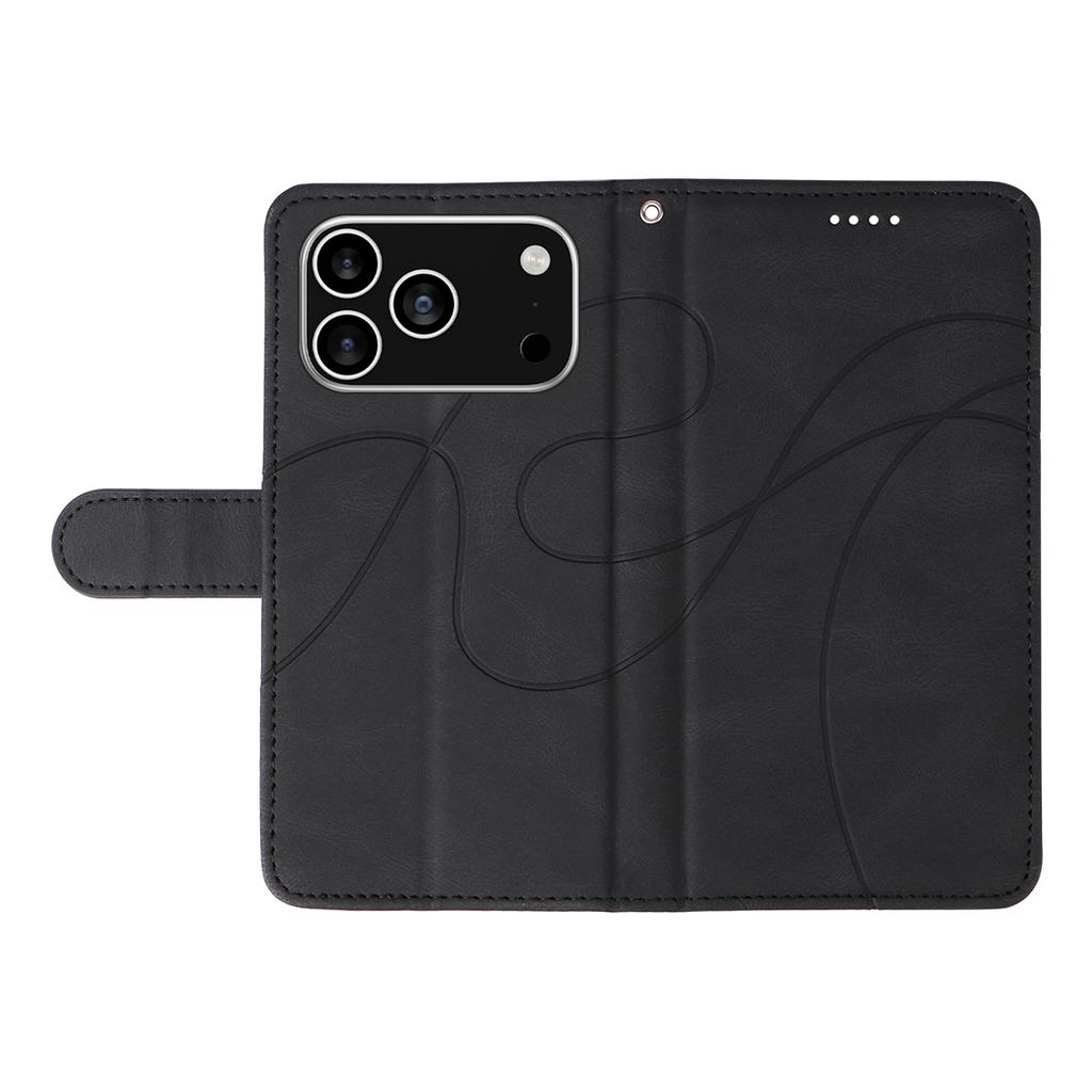 For iPhone 17 Pro Wallet Case Leather Phone Cover Stand with Curved Line Design