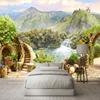 3D садовые фрески на балконе, горный водопад, зеленый пейзаж, большие обои для гостиной, спальни, настенные фрески