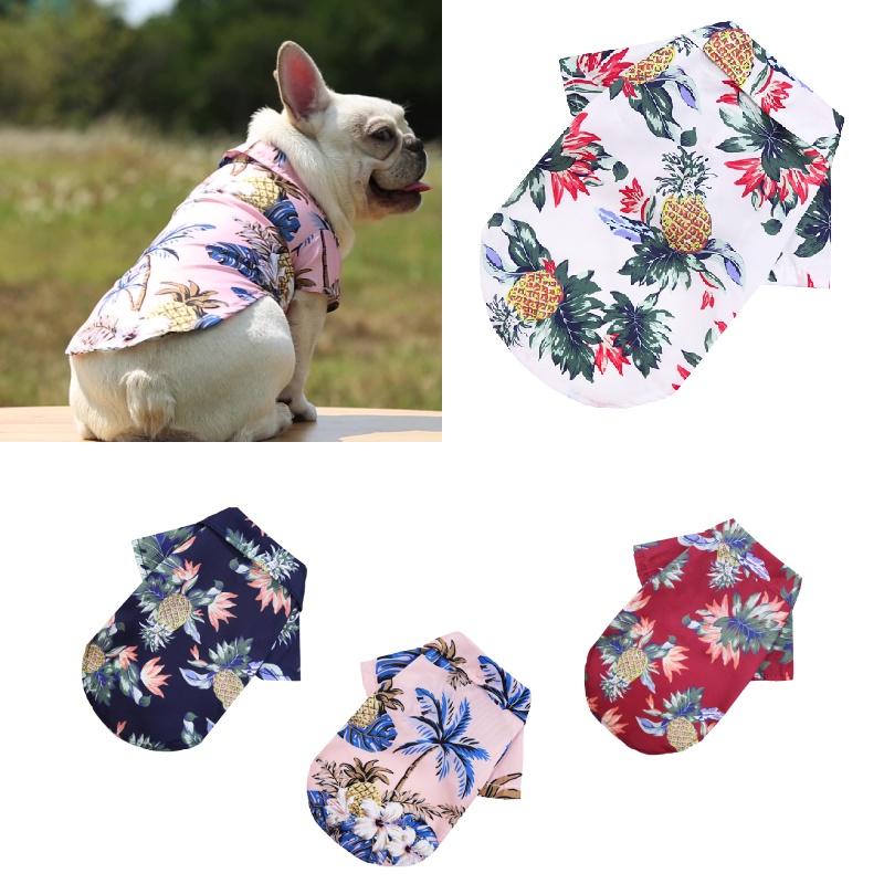 Летняя одежда для щенков Футболка с принтом ананасов в гавайском стиле для маленьких и средних собак и кошек, удобный шифоновый материал