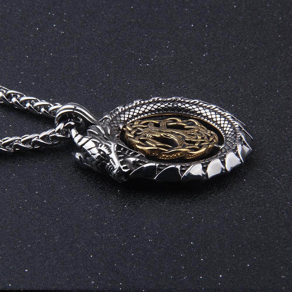 Jormungandr Around Tree of Life Necklace Mens Gold Viking Dragon Tree of Life Pendant Necklace Irish Knot Silver Gift