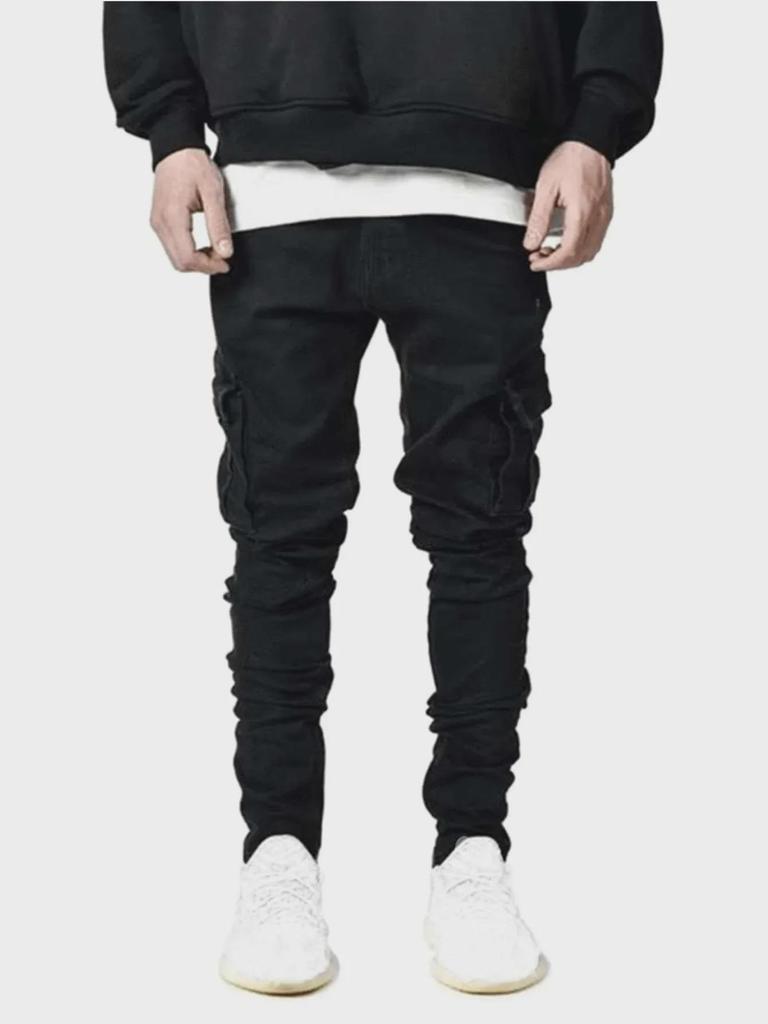 Мужские облегающие рабочие брюки из денима с несколькими карманами