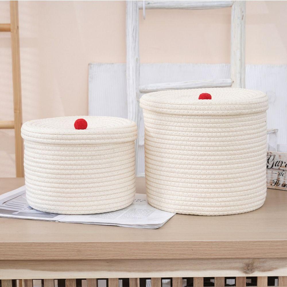 Hand Woven Toys Storage Box Dustproof Storage Container Cotton Thread Basket Office Supplies