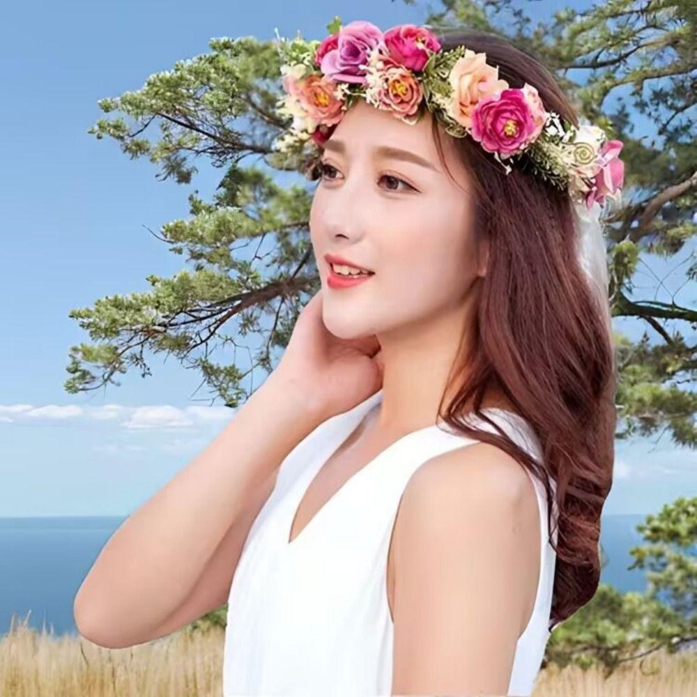 Elegant Floral Headband Artificial Flower Bridal Wreaths Flower Crown Birthday Party