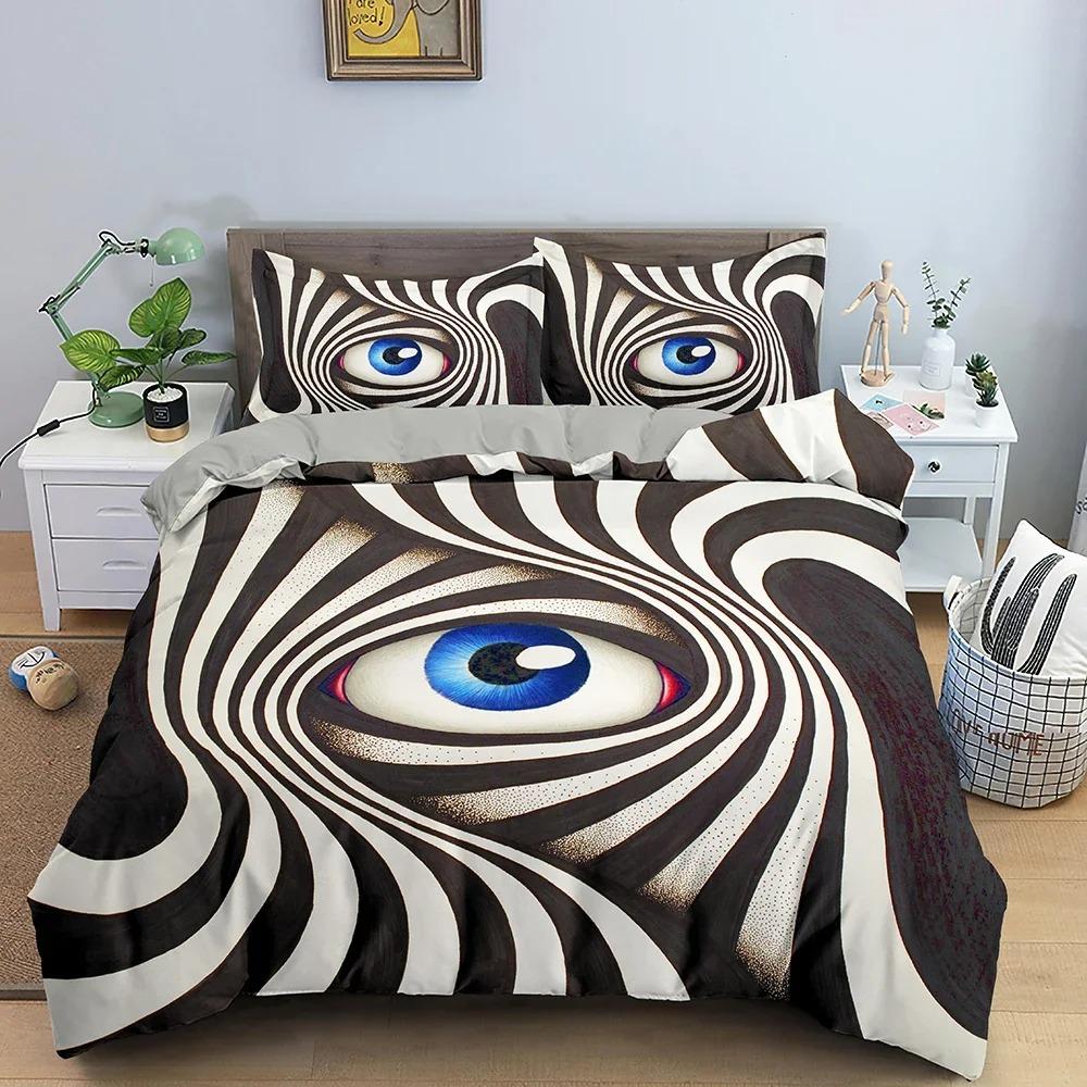 3D Blue Evil Eye Пододеяльник King Queen Size Psychedelic Magic Drawing Eyes Комплект постельного белья для детей, подростков, взрослых, полиэстеровый пододеяльник