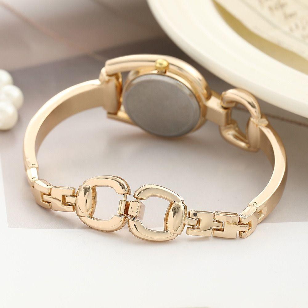 New Round Bracelet Watch Button Design Luxury Quartz Watch Gift Metal Wristwatch Women