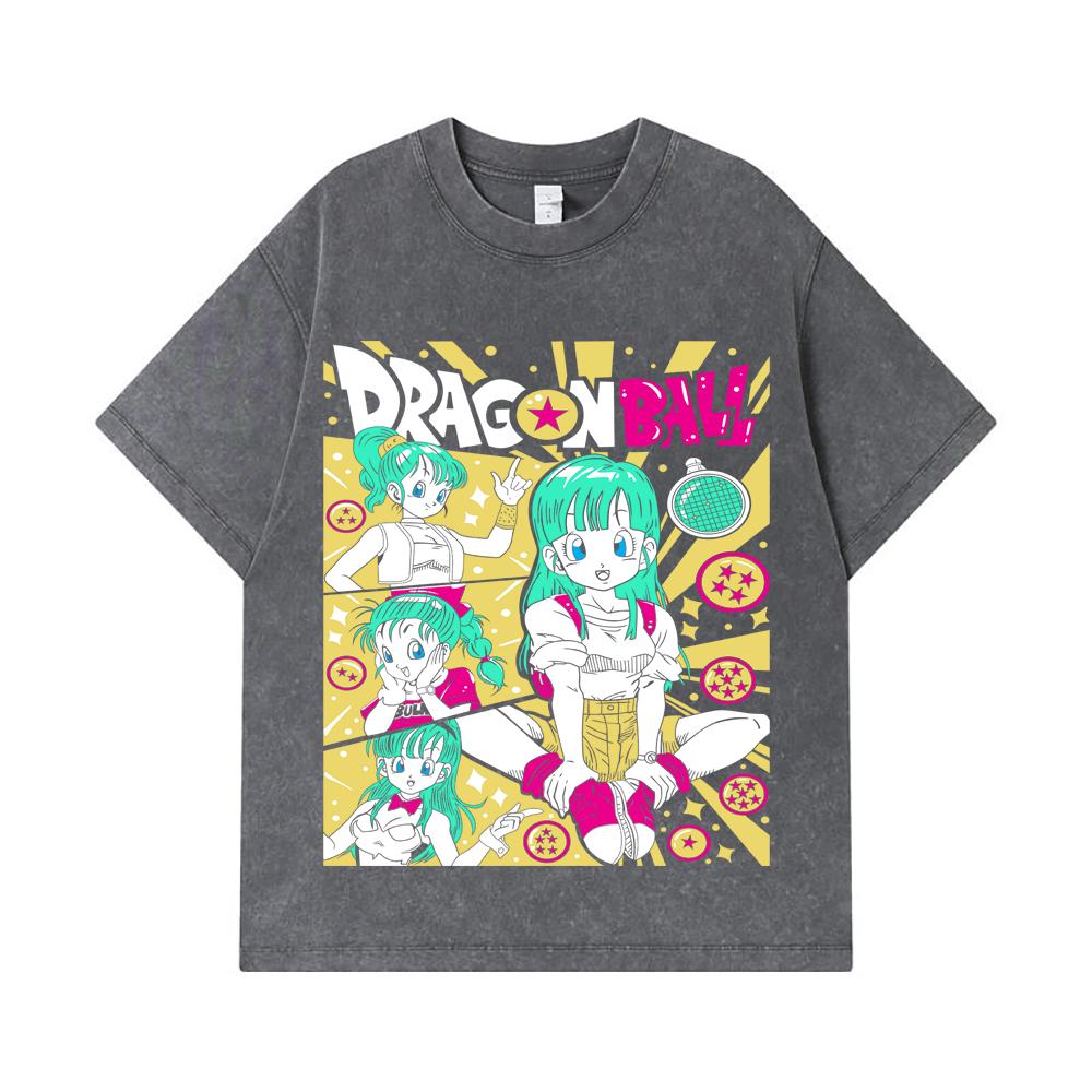 275 GSM Washed T-shirts 100% Cotton Dragon Ball V65 Bulma Print Unisex Heavy Cotton T Shirt