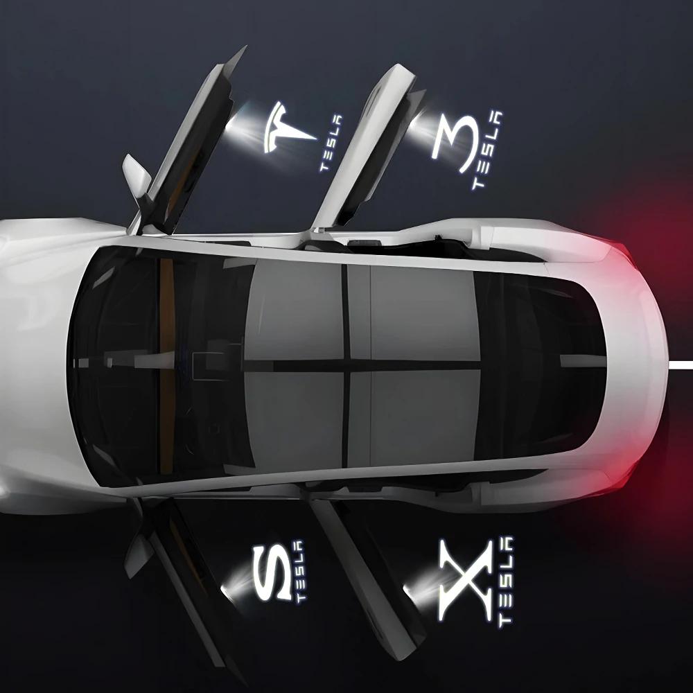 Автомобильная наклейка Tesla 2 шт. Аксессуары для украшения автомобиля Эмблема на дверь автомобиля Светодиодные лампы-проекторы Welcome Lights Для Tesla Model 3 Model Y