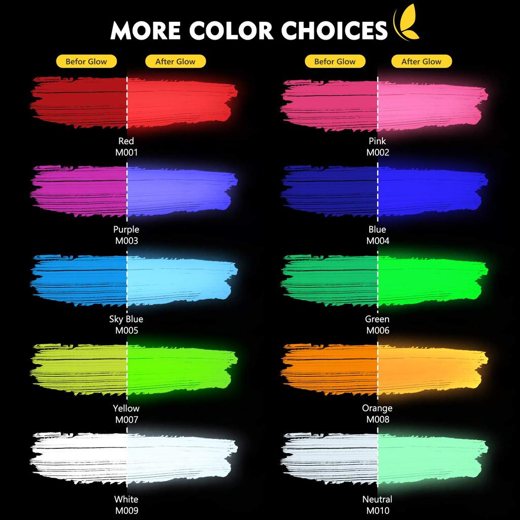 Magicfly Acrylic Glow In the Acrylic 10 Color Acrylic Can Be Painted On Quick Coloring Art Paint, Dark, Pigment, Luminous, Set, Color, 20ml,