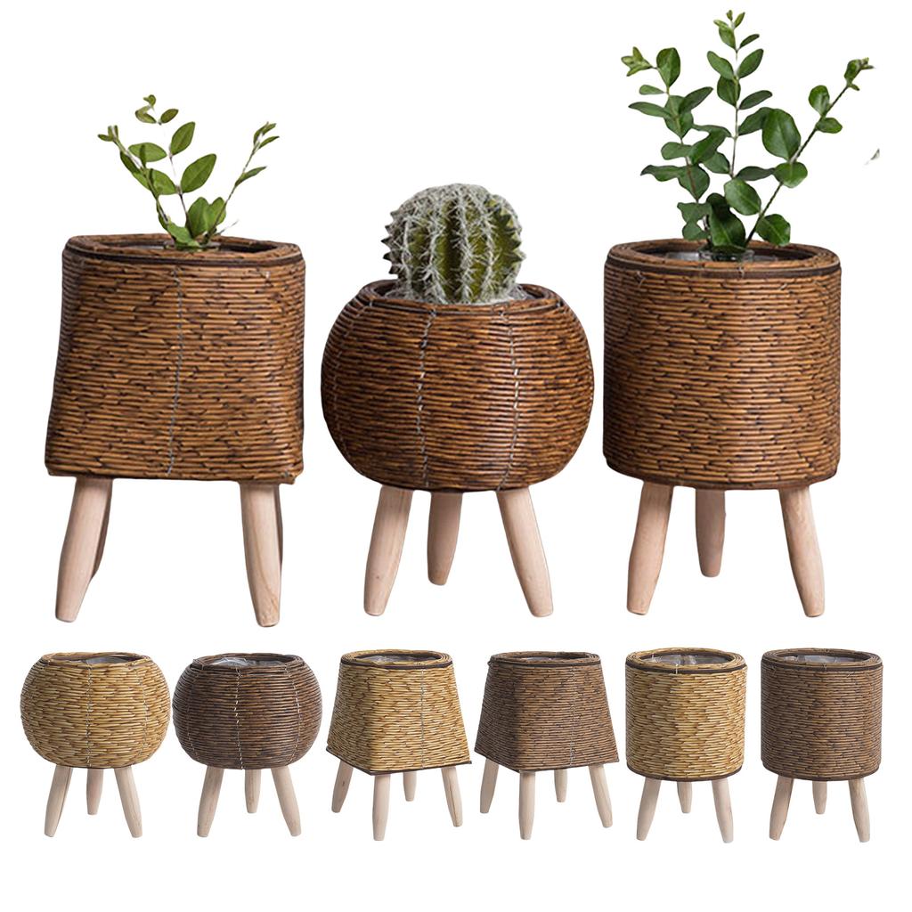 Willow Woven Plant Rack Flower Frame Pots Straw Pots Hand Arrangement Willow Plant Stands Indoor Holder Stool Pots Trays