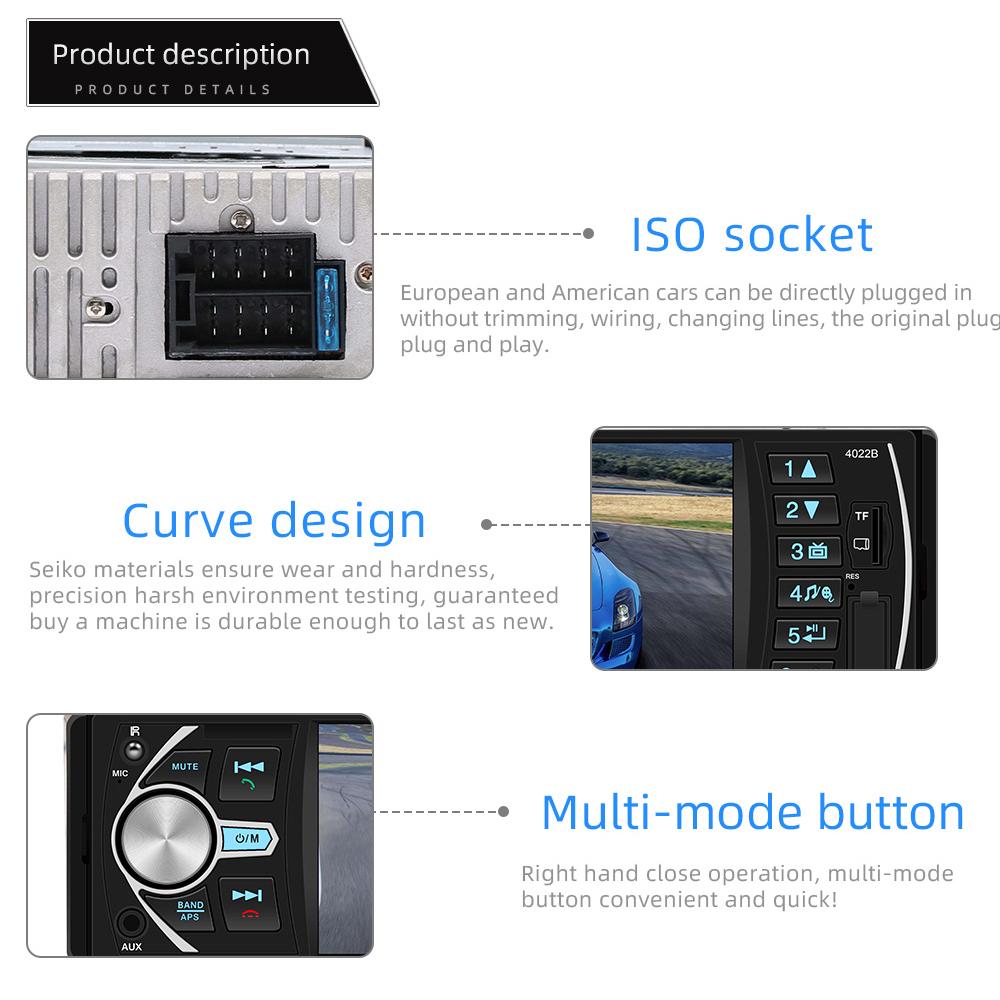 4022B Автомобильный MP5 Bluetooth-плеер с управлением на руле 1 Din 4,1-дюймовый экран Авто стерео аудио в приборной панели Автомобильные аксессуары