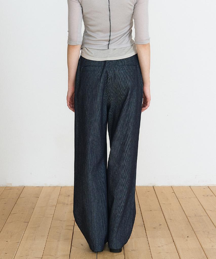 MAKE A TOAST Striped One-Pleat Denim Pants (Navy) Mbfspa002Nv