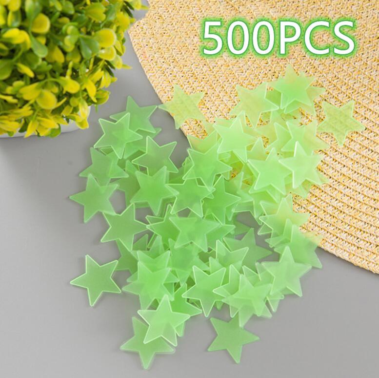 500PCS  Living Bedroom Luminous Fluorescent Color Decal Home Decor Stars Glow Wall Stickers Baby Kids