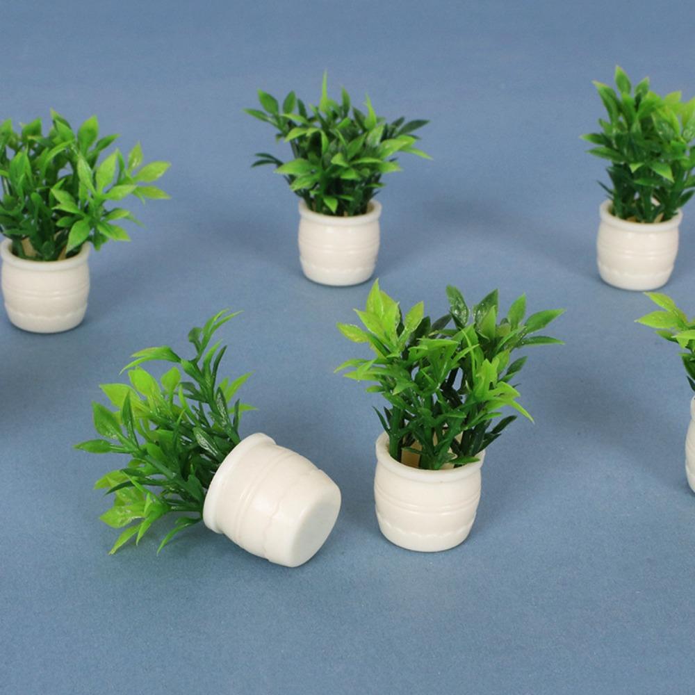 5pcs Plastic Simulation Vase Mini Green Luo Plant Outdoor Doll House Model Accessories