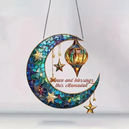 Moon Suncatcher Hanging Decoration Moon Star Lantern Stained Glass 2D
