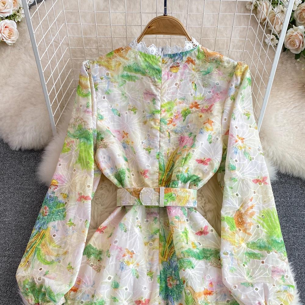 Женское однобортное платье в стиле ретро с рукавами-фонариками и принтом, женские шикарные мини-короткие пляжные платья в стиле бохо