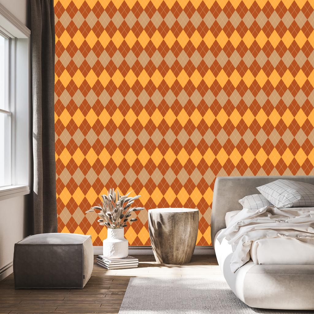 Autumn Plaid Wallpaper Orange and Gold, Peach Background 50x1000