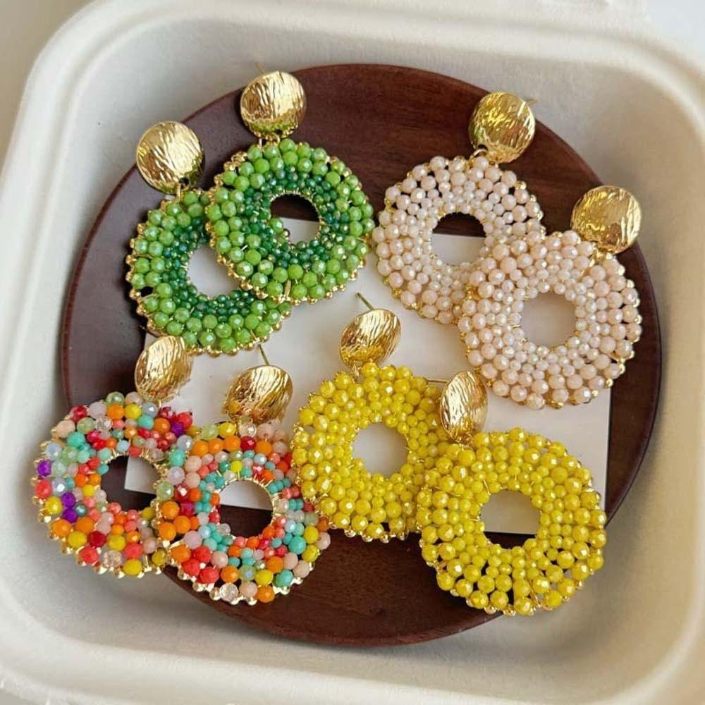 1 pair Ethnic Style Glass Mini Beads Earrings Jewelry Round Beaded Earrings Banquet