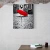 Framed - Red Umbrella Street Printed Canvas Art Poster - Modern City Scene Canvas Poster Decorative Wall - Including Hanging Hardware