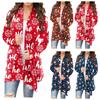 Womens Christmas Snowman Open Front Long Sleeve Loose Flowy Hem Cardigan Coat