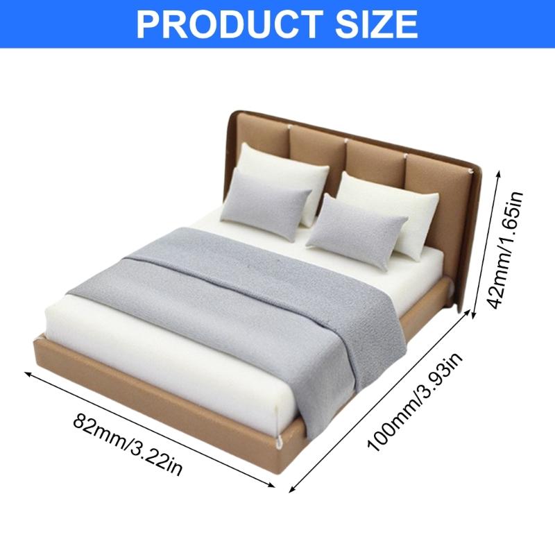 Кукольные домики 1/20 Спальня Миниатюрная Двуспальная кровать и Постельные принадлежности Реалистичный Современный Дизайн интерьера Комнатная сцена Дисплей Аксессуар